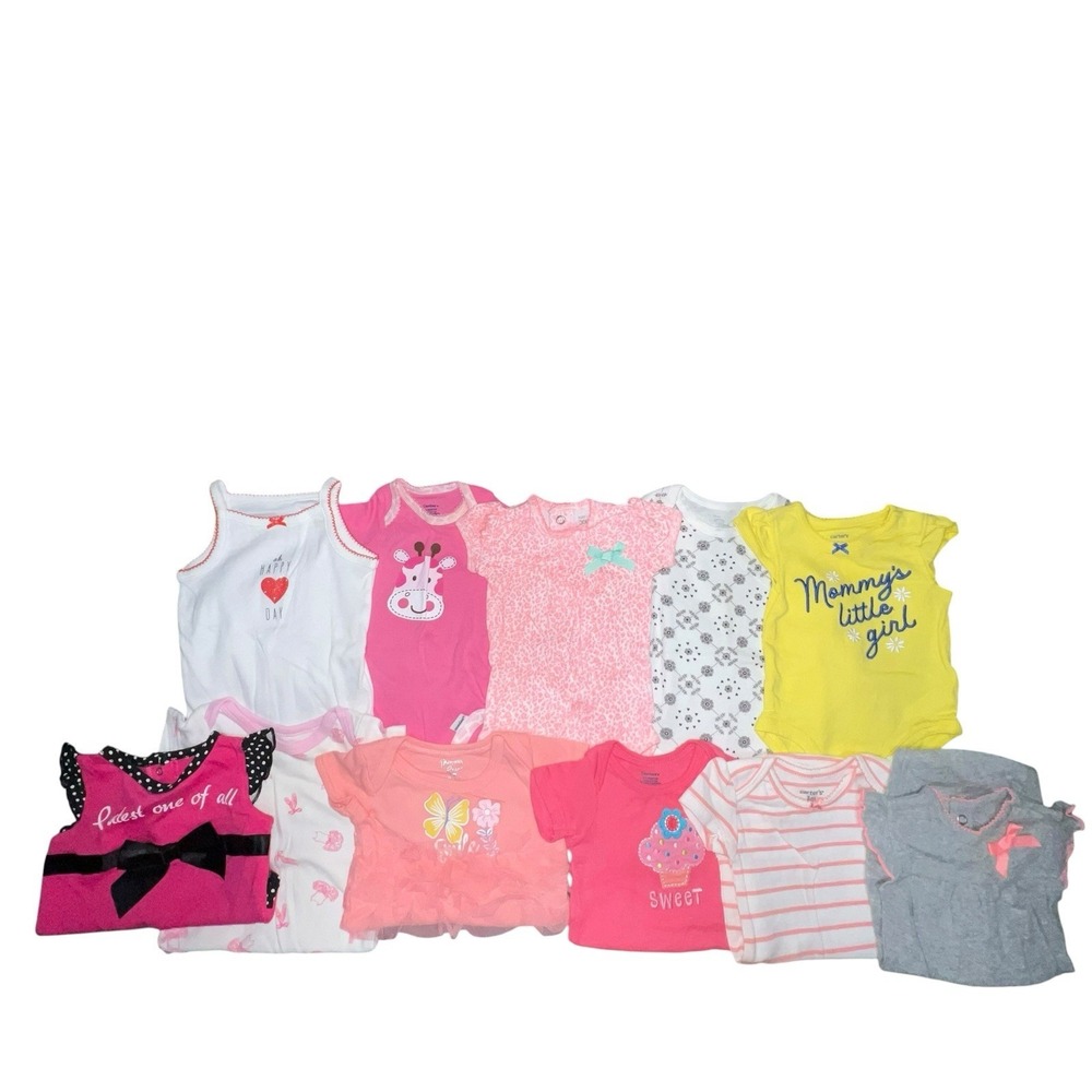 Bundle‎ Of 11 Baby Girls One Piece Bodysuits 0-3M Summer Tutu Cow Cupcake Mommy